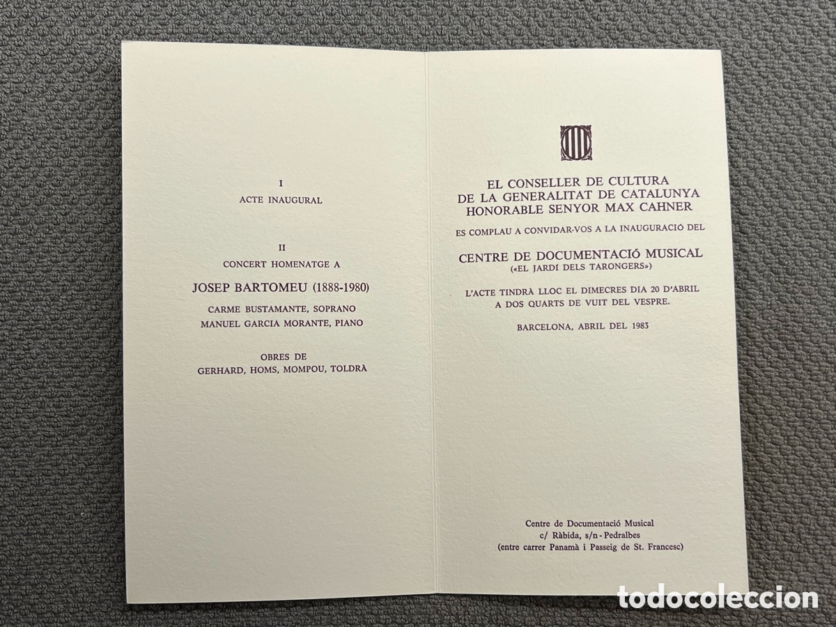 Coleccionismo: EL CONSELLER DE CULTURA DE LA GENERALITAT DE CATALUNYA HONORABLE SENYOR MAX CAHNER