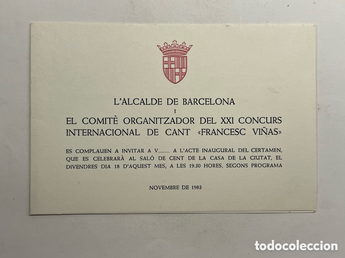 Coleccionismo: L'ALCALDE DE BARCELONA. EL COMIT&Eacute; ORGANITZADOR DEL XXI CONCURS INTERNACIONAL DE CANT FRANCESC VI&Ntilde;AS
