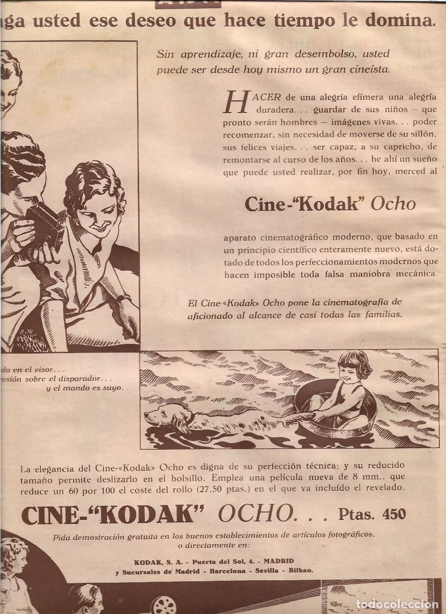 Coleccionismo: A&Ntilde;O 1933 RECORTE PRENSA PUBLICIDAD CINE KODAK OCHO APARATO CINEMATOGRAFICO MODERNO