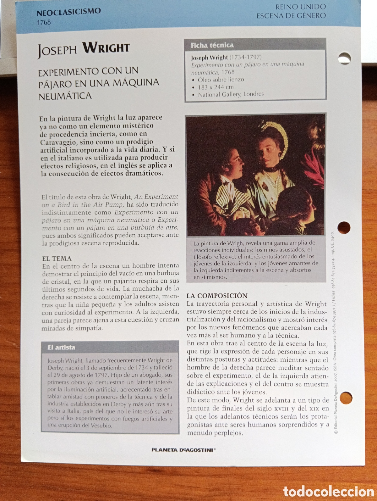 Coleccionismo: Experimento con un p&aacute;jaro en m&aacute;quina neum&aacute;tica, Joseph Wright - Foto 2