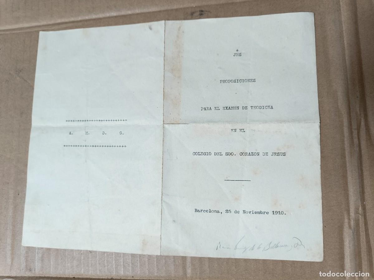 Coleccionismo: ANTIGUO FOLLETO DE 1910, PROPOSICIONES EXAMEN TEODICEA, COLEGIO SAGRADO CORAZON JESUS, BARCELONA P25