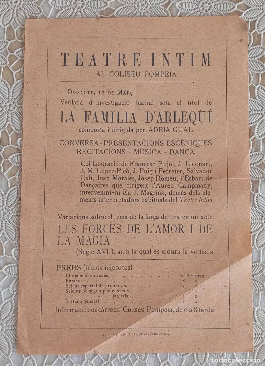 Coleccionismo: programa de 1927 DEBUT ABSOLUTO DE SALVADOR DAL&Iacute; EN TEATRO Antes de Mariana Pineda de Garc&iacute;a Lorca