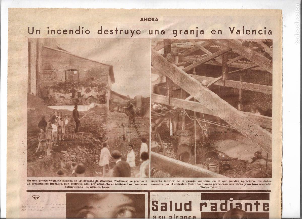 Coleccionismo: A&Ntilde;O 1933 RECORTE PRENSA INCENDIO DESTRUCCION GRANJA VAQUERIA EN LAS AFUERAS DE CASTELLAR VALENCIA