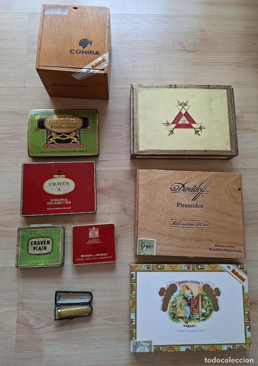 Coleccionismo: Cajas de puros y cigarrillos vacias, boquilla antigua