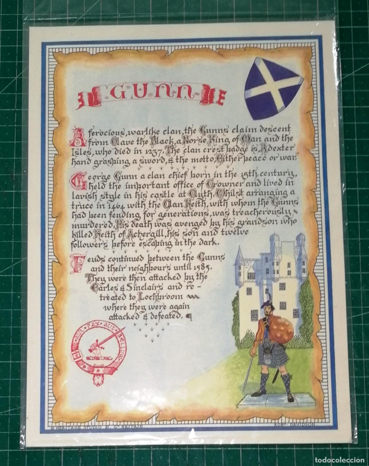 Coleccionismo: P&Oacute;STER, L&Aacute;MINA CLAN ESCOC&Eacute;S GUNN. Aut Pax Aut Bellum / Robt. Davidson. - Heritage Studio, a&ntilde;os80-90?