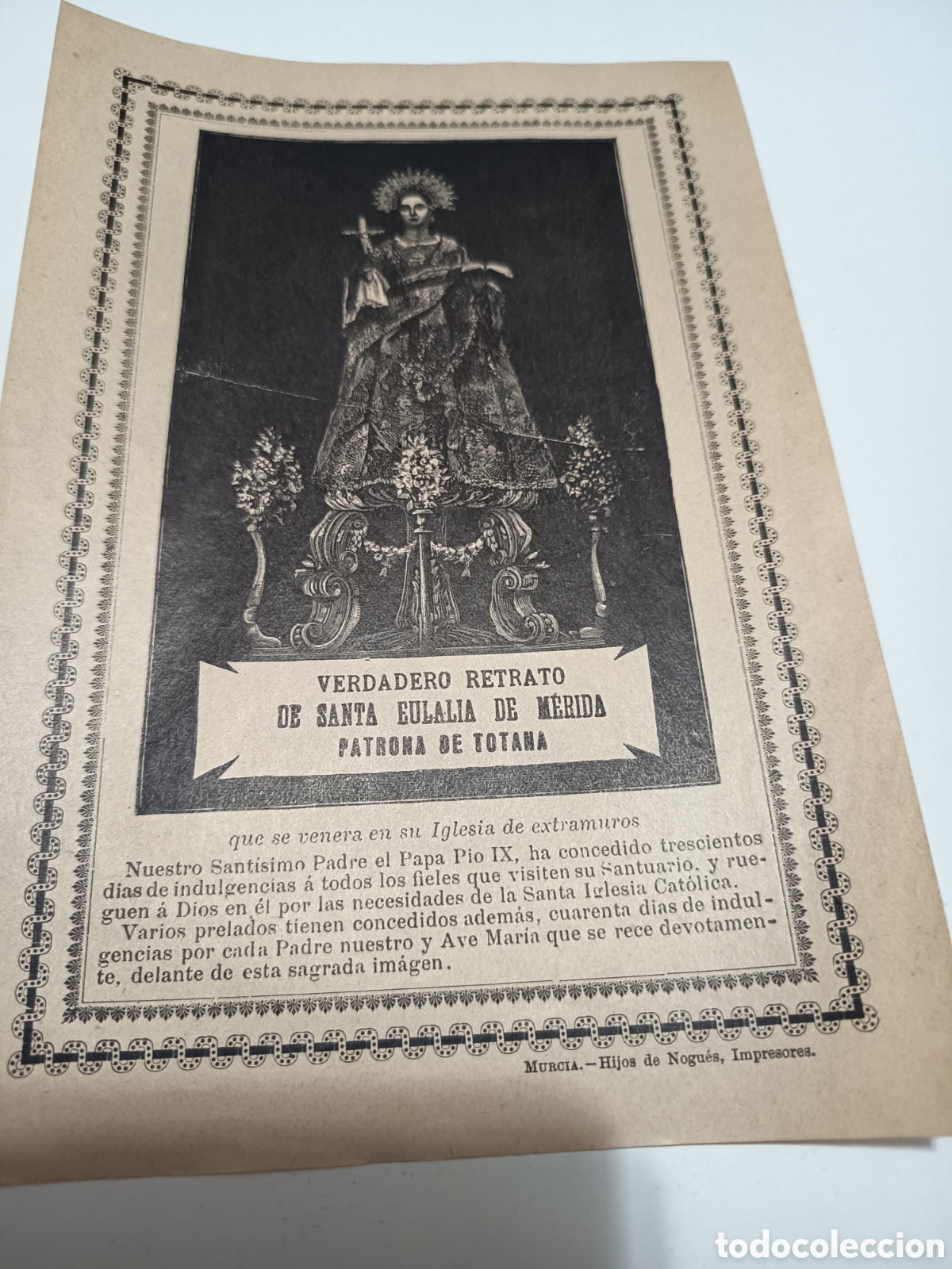 Coleccionismo: Verdadero retrato de Santa Eulalia de M&eacute;rida Patrona de Totana
