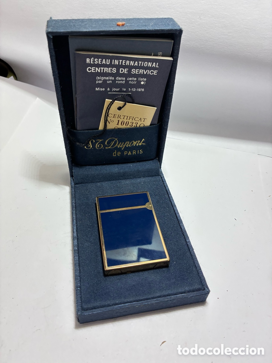 Coleccionismo: Encendedor ST Dupont Laque de Chine Azul Oro Original Francia Par&iacute;s como nuevo