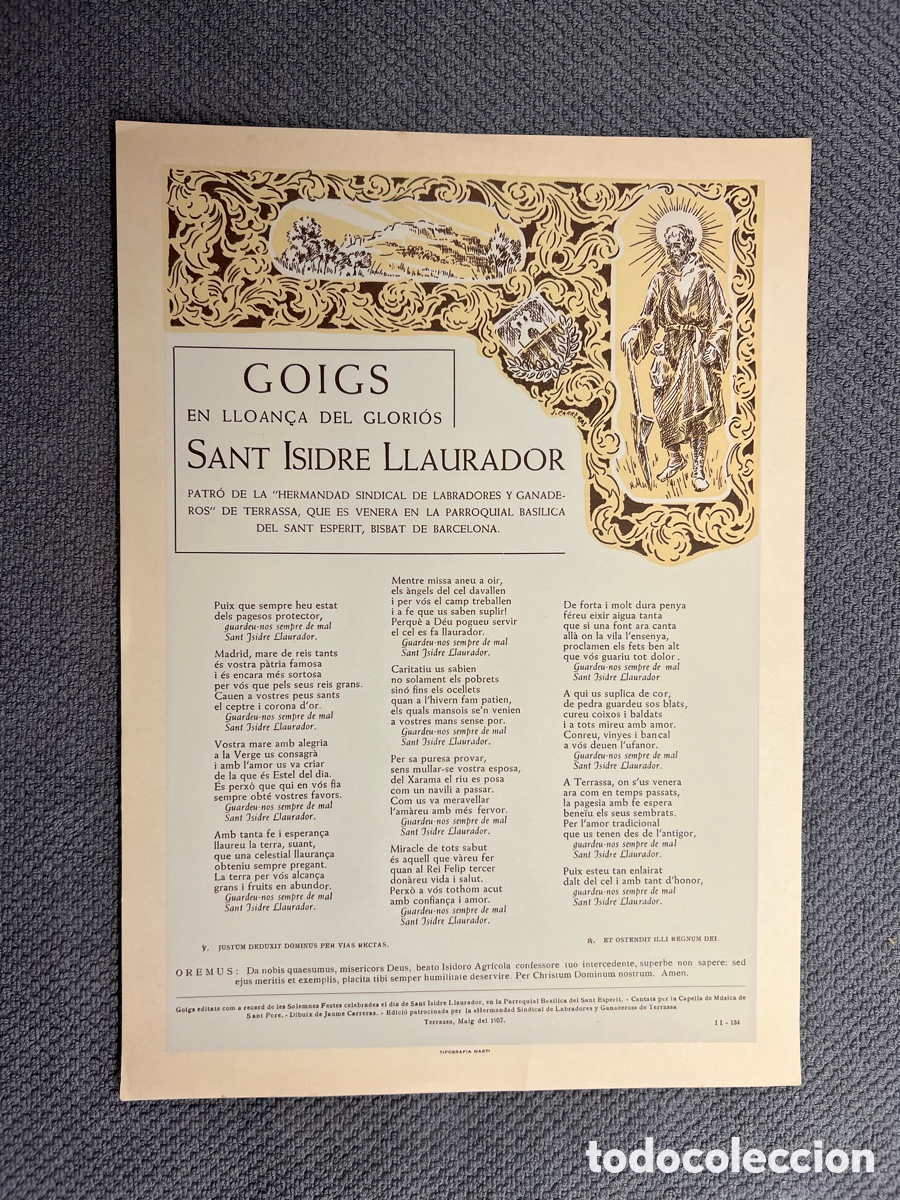 Coleccionismo: GOIGS EN LLOAN&Ccedil;A DEL GLORI&Oacute;S SANT ISIDRE LLAURADOR. PATR&Oacute; DE LA HERMANDAD DE LABRADORES Y GANADEROS