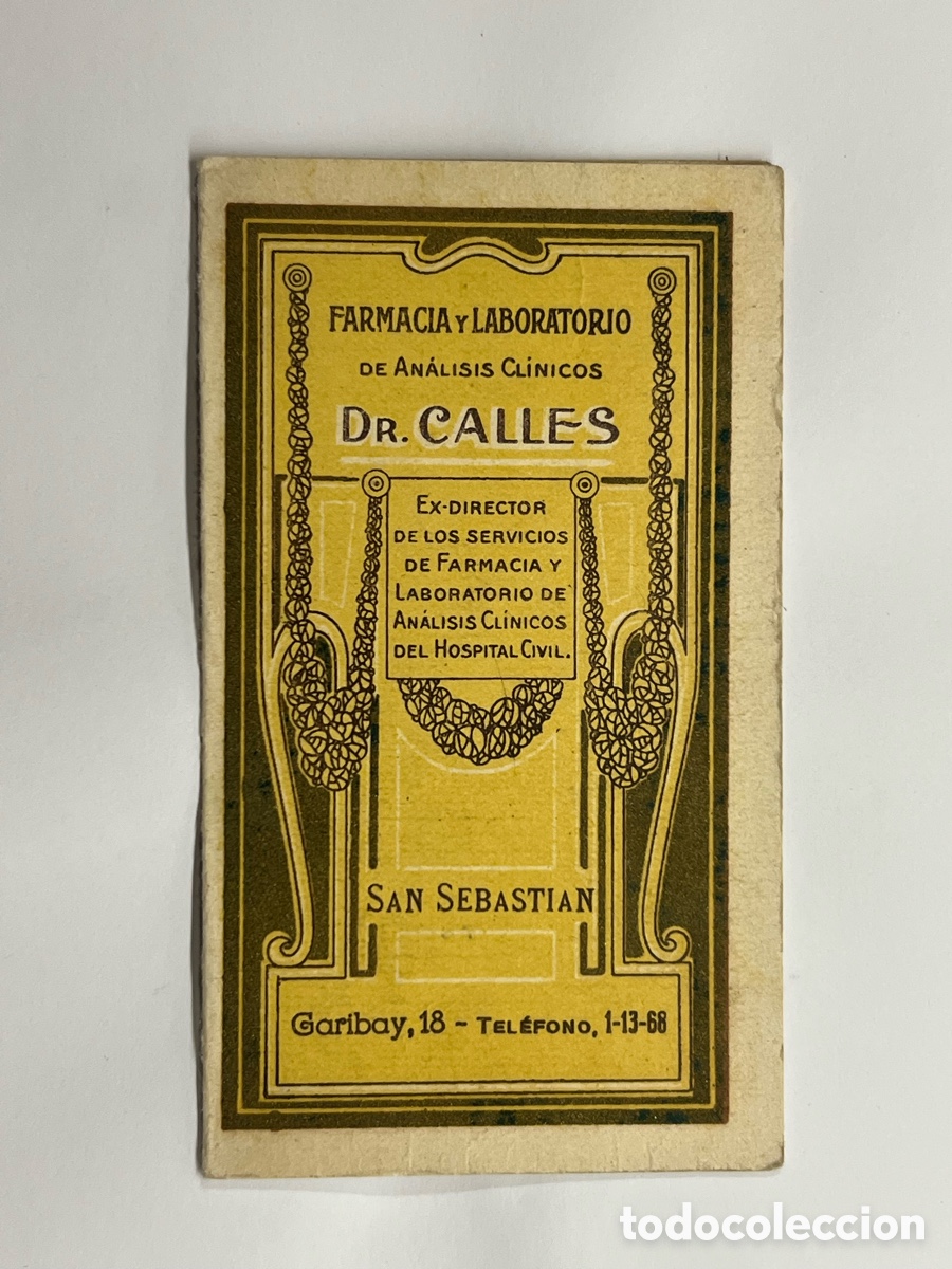 Coleccionismo: BARCELONA. FARMACIA Y LABORATORIO DR. CALLES. Tarjeta Talla Juan Ant. Guitart Font (a.1938)