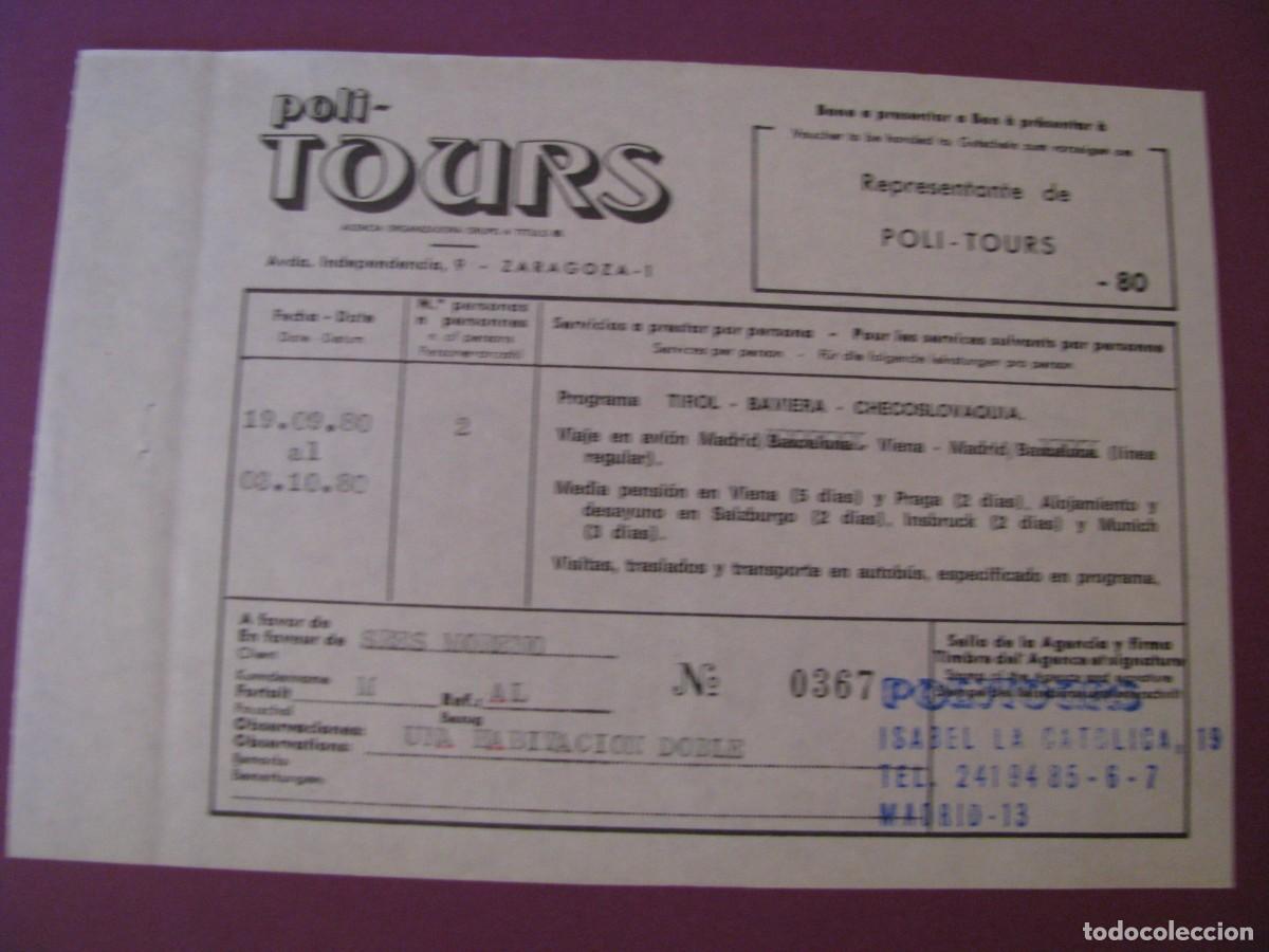 Coleccionismo: BONO DE SERVICIOS DE AGENCIA DE VIAJES POLI-TOURS. 1980