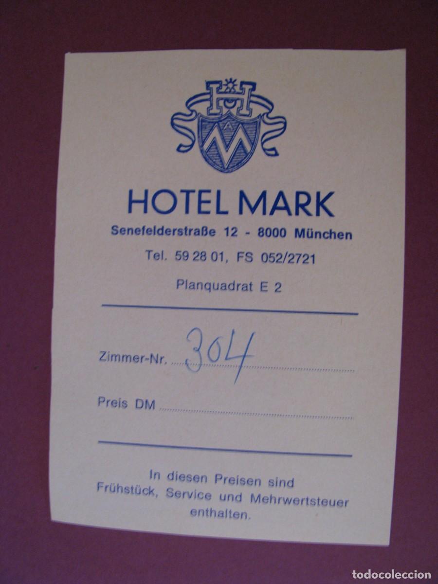 Coleccionismo: TARJETA DE REGISTRO DEL HOTEL MARK. MUNCHEN, MUNICH. ALEMANIA 1980