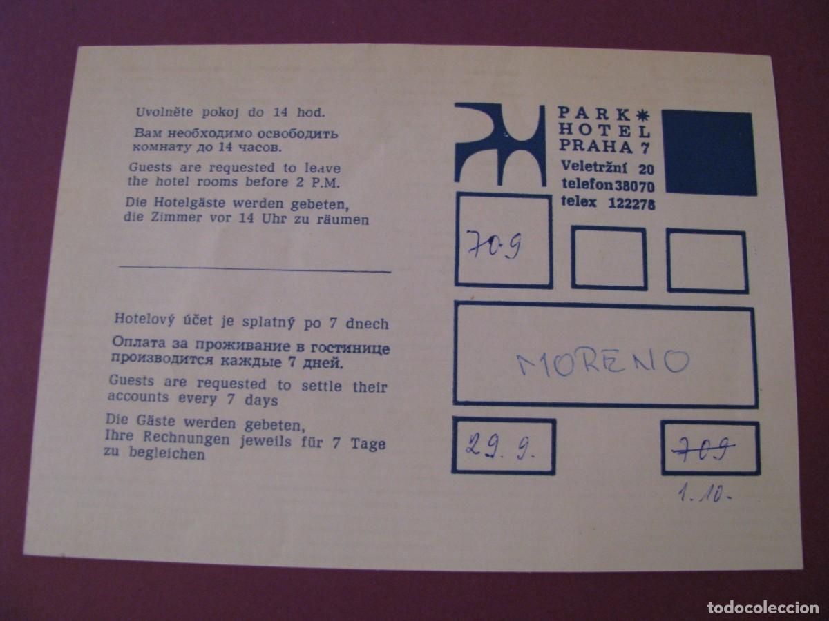 Coleccionismo: TARJETA DE REGISTRO DEL HOTEL PARK, PRAGA. 1980