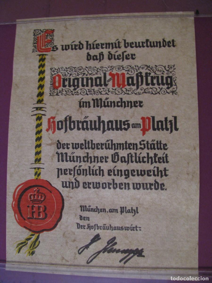 Coleccionismo: DOCUMENTO, CERTIFICADO DE AUTENTICIDAD DE LA JARRA DE CERVEZA H&Ouml;FBRAUHAUS DE MUNICH. 1980
