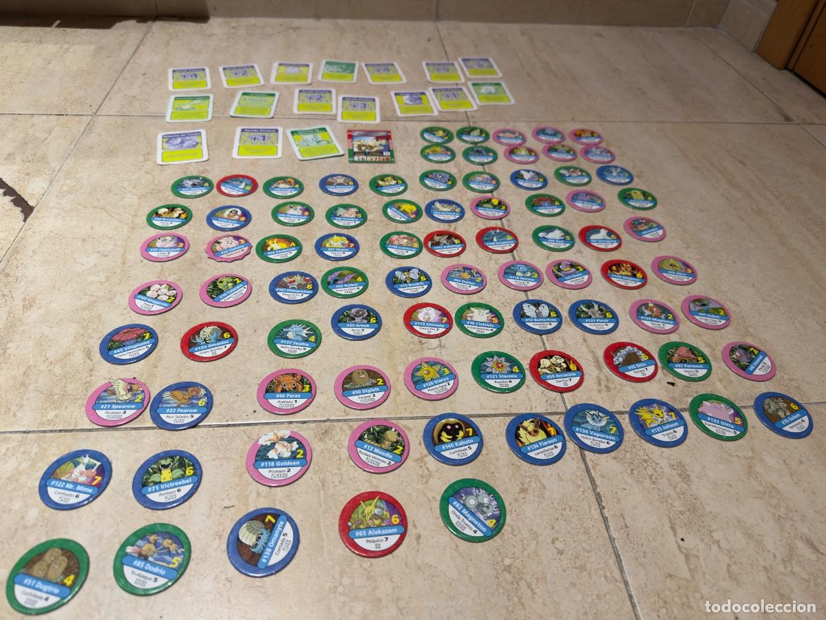 Coleccionismo: Lote 85 Tazos Pok&eacute;mon + 18 Cartas Pok&eacute;mon + Gary/Arcanine | Sin repetidos