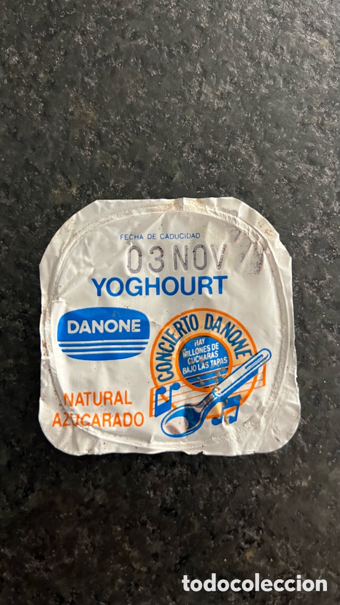 Coleccionismo: Antigua tapa de yogurt yogur Danone a&ntilde;os 80, promoci&oacute;n de concierto