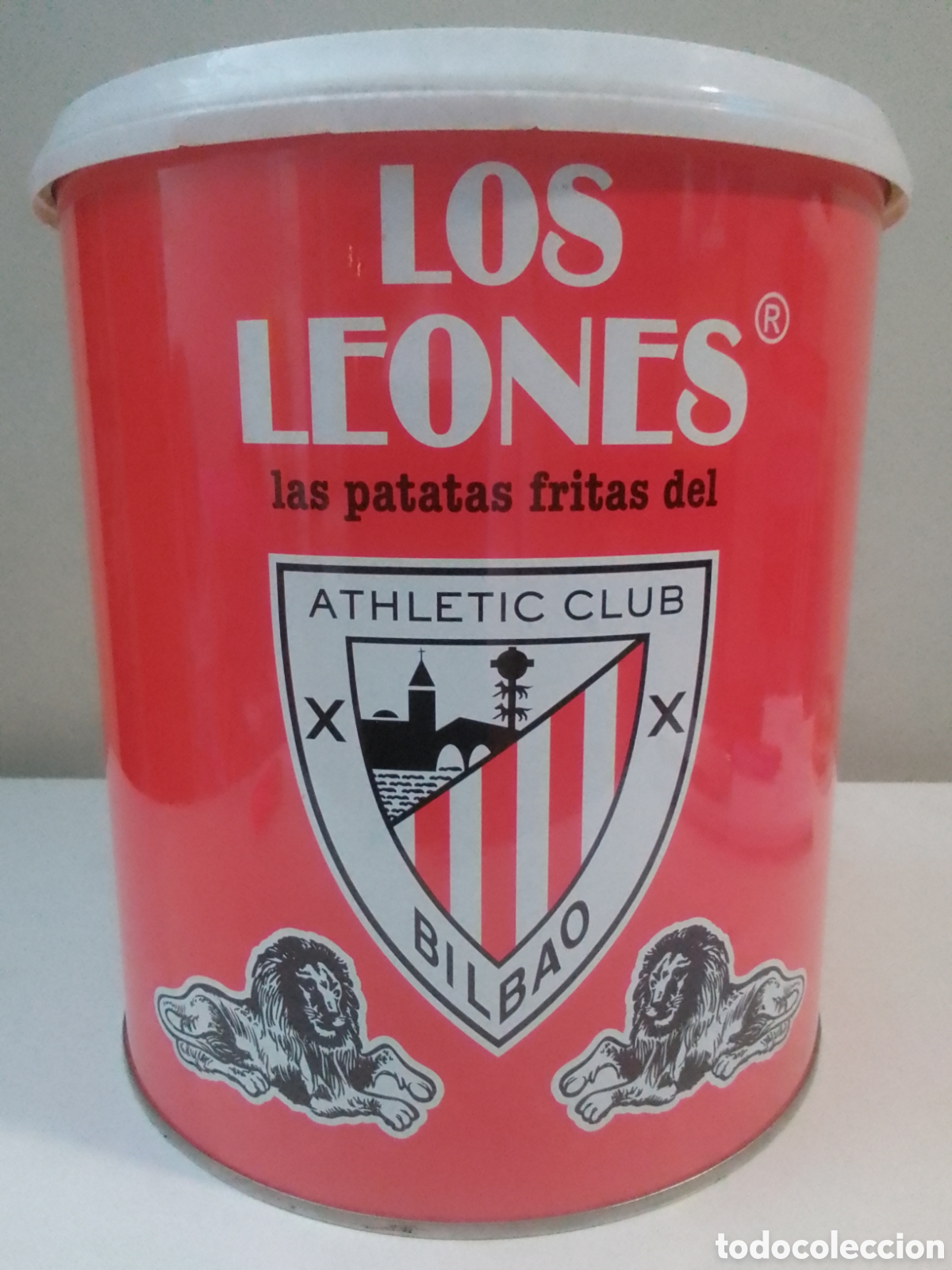 Coleccionismo: Cubo met&aacute;lico vac&iacute;o Patatas Fritas Los Leones Athletic Club Bilbao.