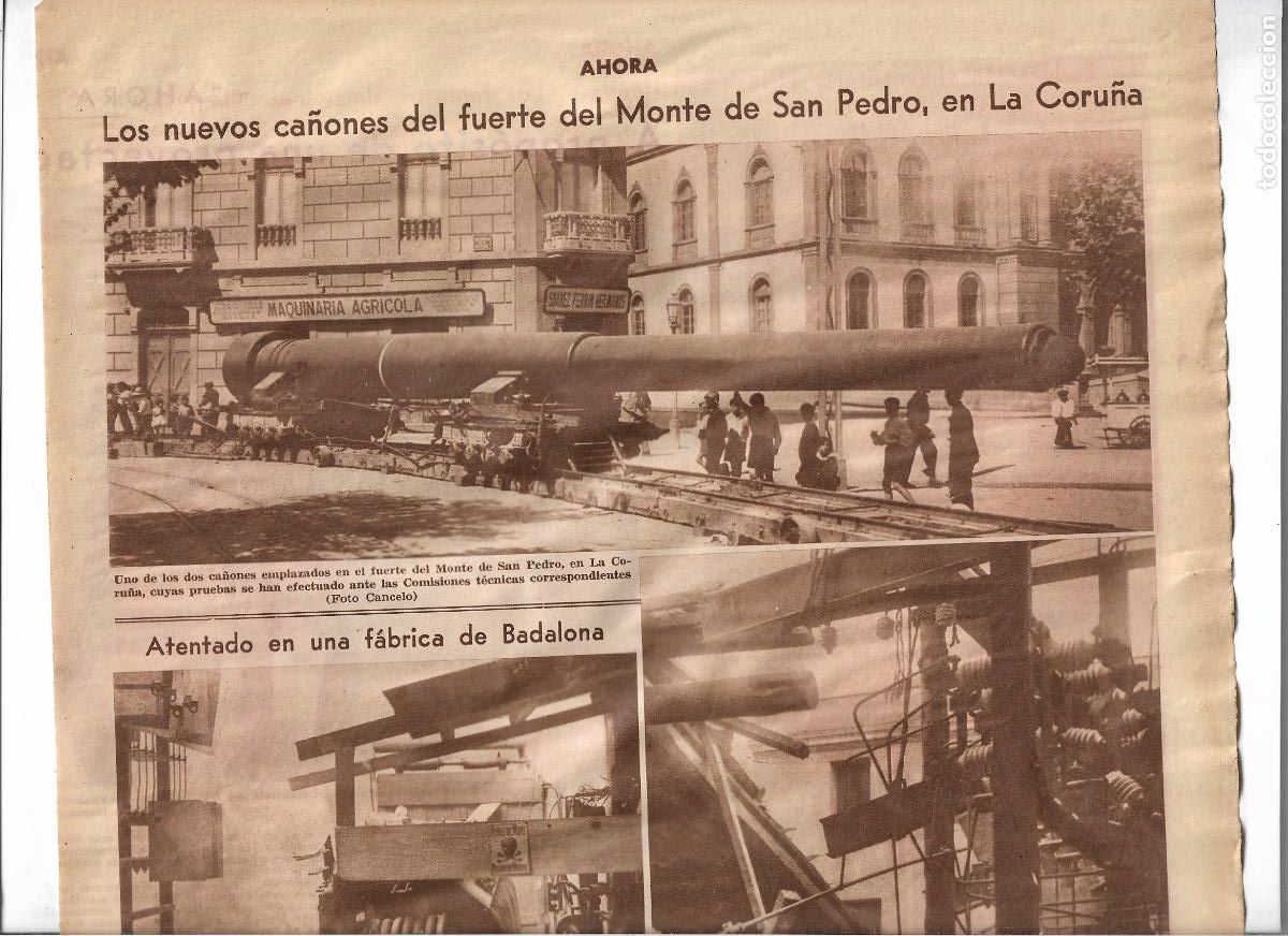 Coleccionismo: A&Ntilde;O 1933 RECORTE PRENSA LA CORU&Ntilde;A NUEVOS CA&Ntilde;ONES DEL FUERTE DEL MONTE DE SAN PEDRO