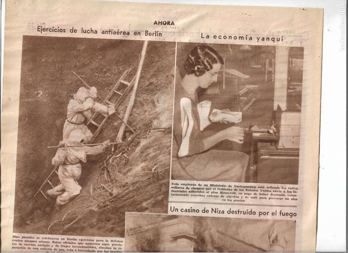 Coleccionismo: A&Ntilde;O 1933 RECORTE PRENS BERLIN ALEMANIA DEFENSA CONTRA ATAQUES AEREOS CARETAS ANTIGAS TRAJE IGNIFUGO