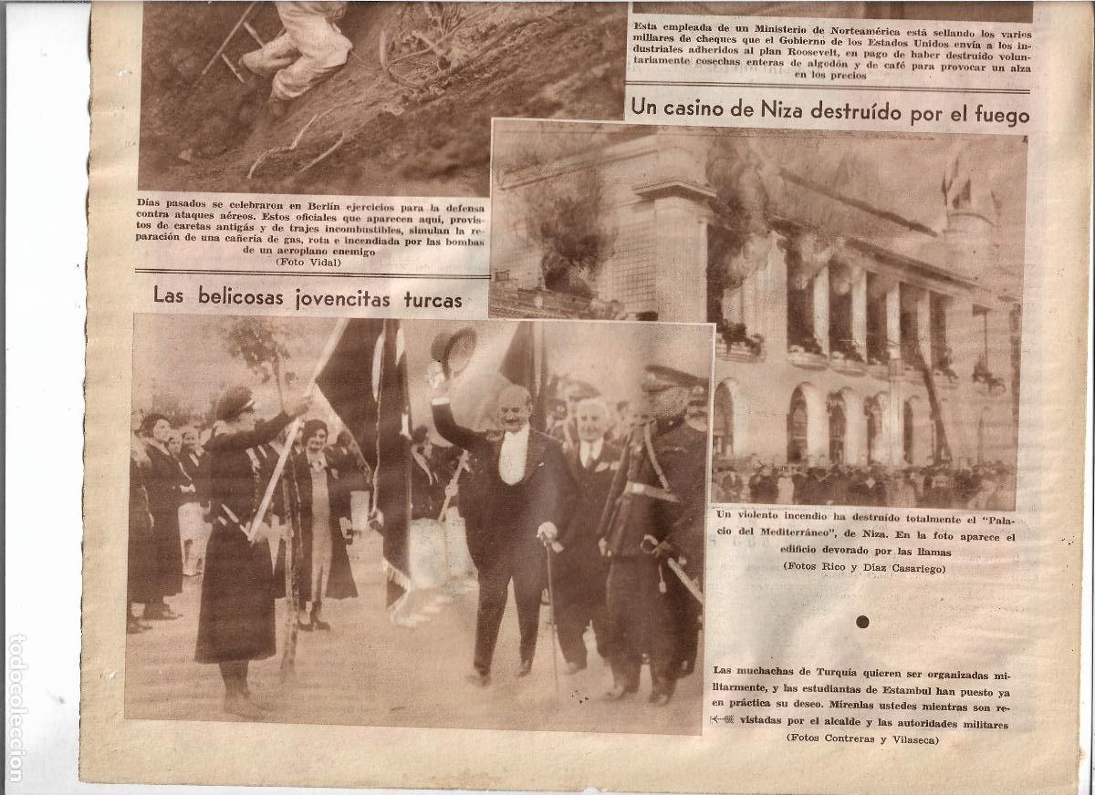 Coleccionismo: A&Ntilde;O 1933 RECORTE PRENSA INCENDIO DEL CASINO DE NIZA EL PALACIO DEL MEDITERRANEO DESTRUCCION