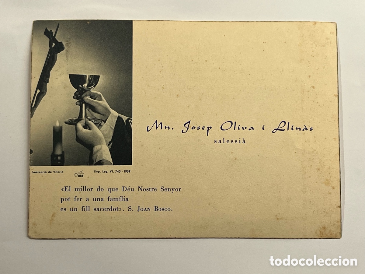 Coleccionismo: Mn. Josep Oliva i Llinas. Salessia.., qui ser&agrave; ordenat Sacerdot de Jesucrist, BANYOLES, 1960