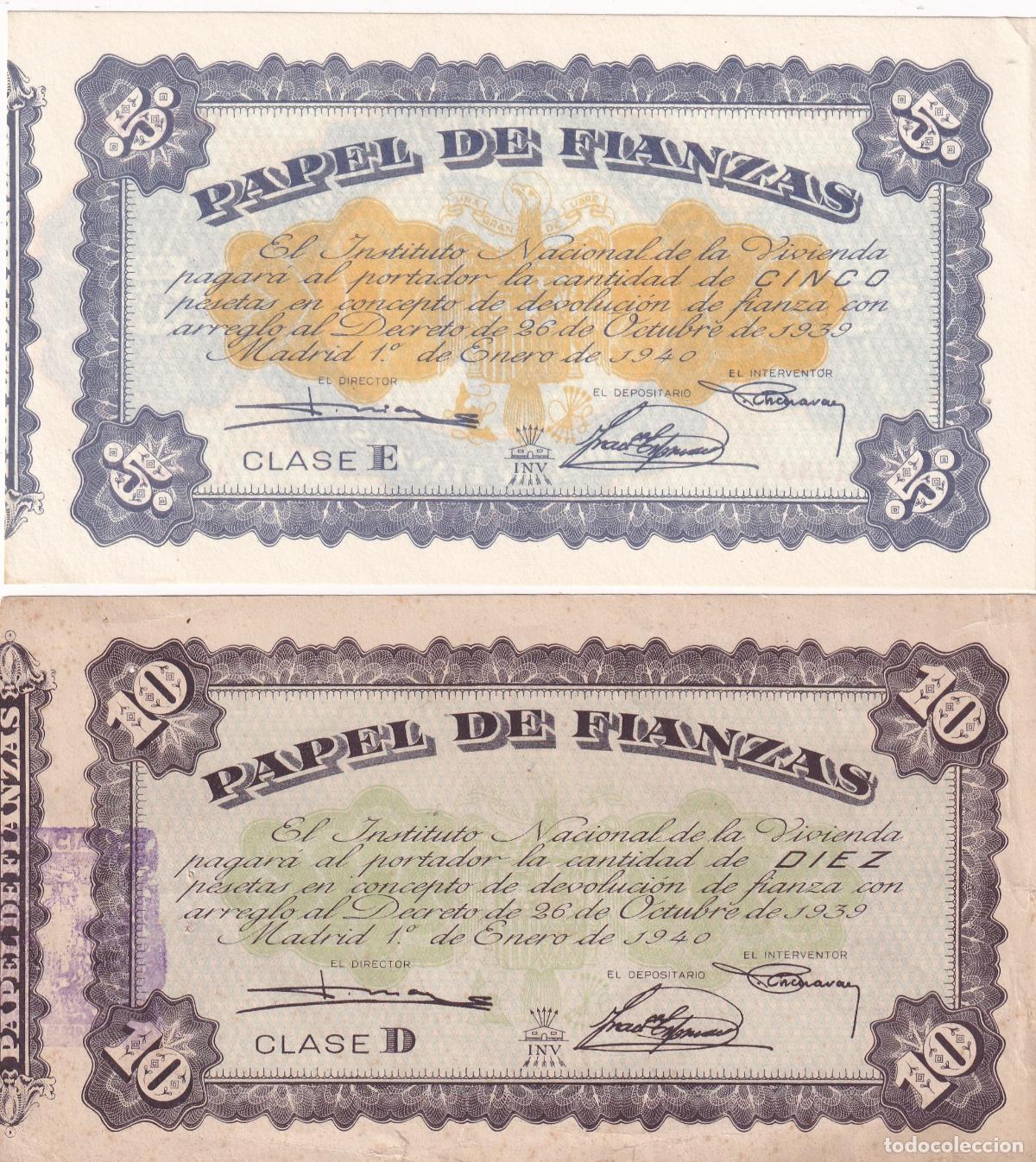 Coleccionismo: CRBL0650 LOTE 2 PAPEL DE FIANZAS 5 Y 10 PESETAS MBC