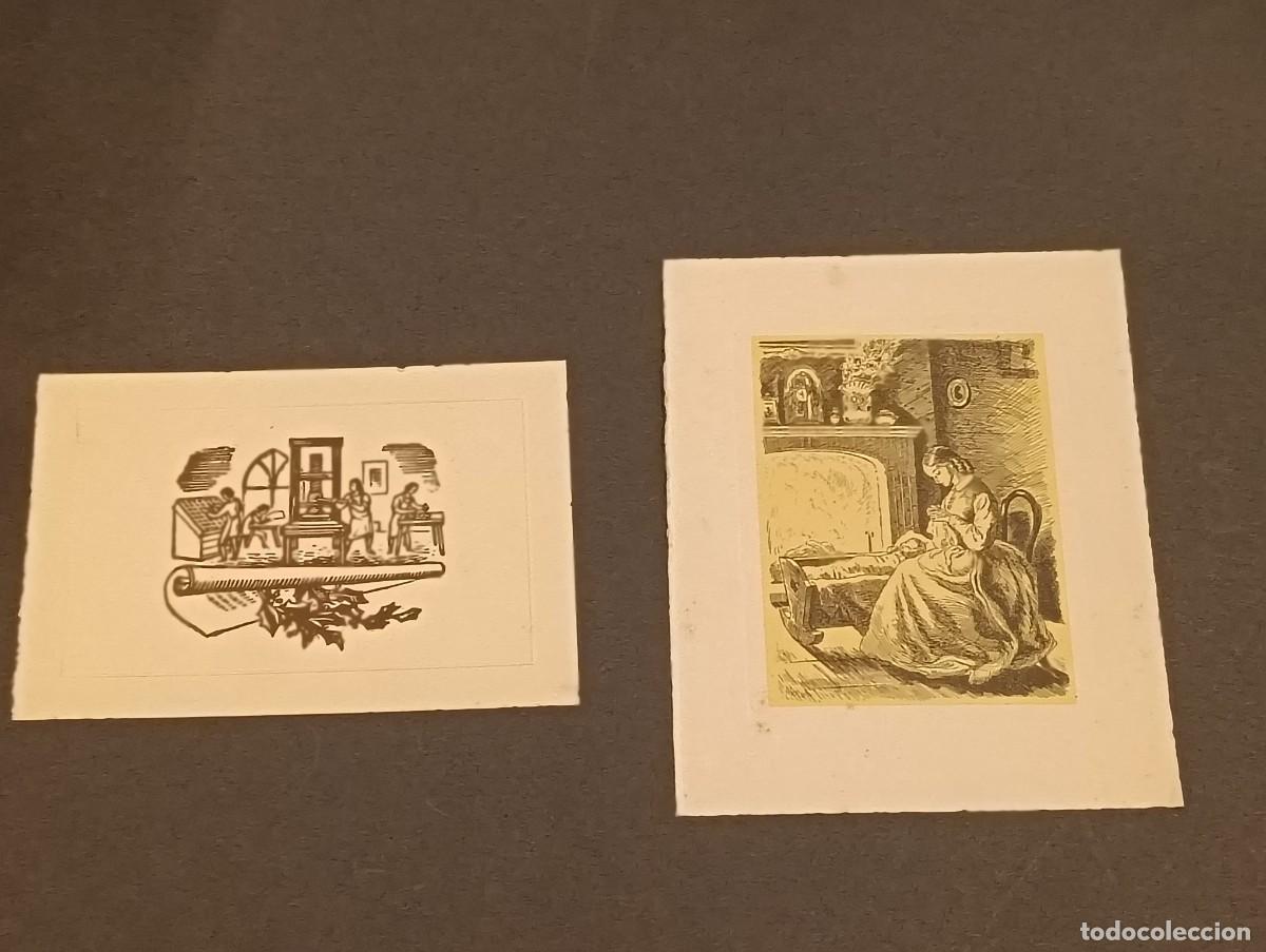 Coleccionismo: Lote 2 Antiguos Gravados Xilogr&aacute;ficos - Taller de Imprenta Artesanal y Escena de Interior Vintage