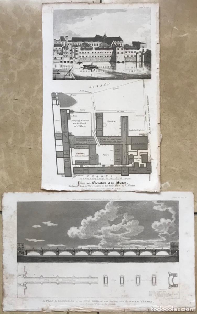 Coleccionismo: Dos l&aacute;minas de planos sobre el r&iacute;o T&aacute;mesis de Londres - Medida de cada una: 24 cm x 15 cm