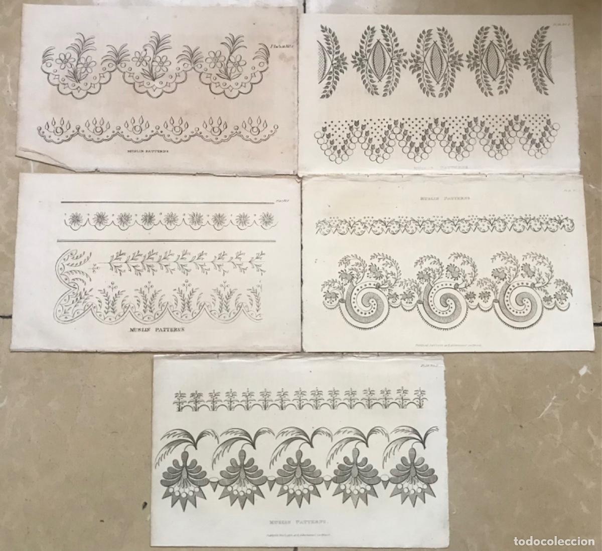 Coleccionismo: 5 L&aacute;minas MUSLIN PATTERNS ( Patrones de muselina) - Medida de cada una: 24 cm x 15 cm