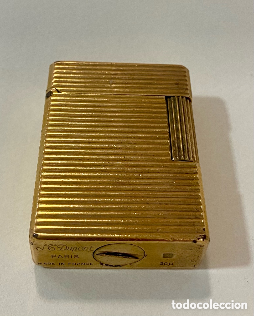 Coleccionismo: Mechero encendedor S.T. Dupont Ligne 1 chapado en oro con l&iacute;neas horizontales, fabricado en Francia.