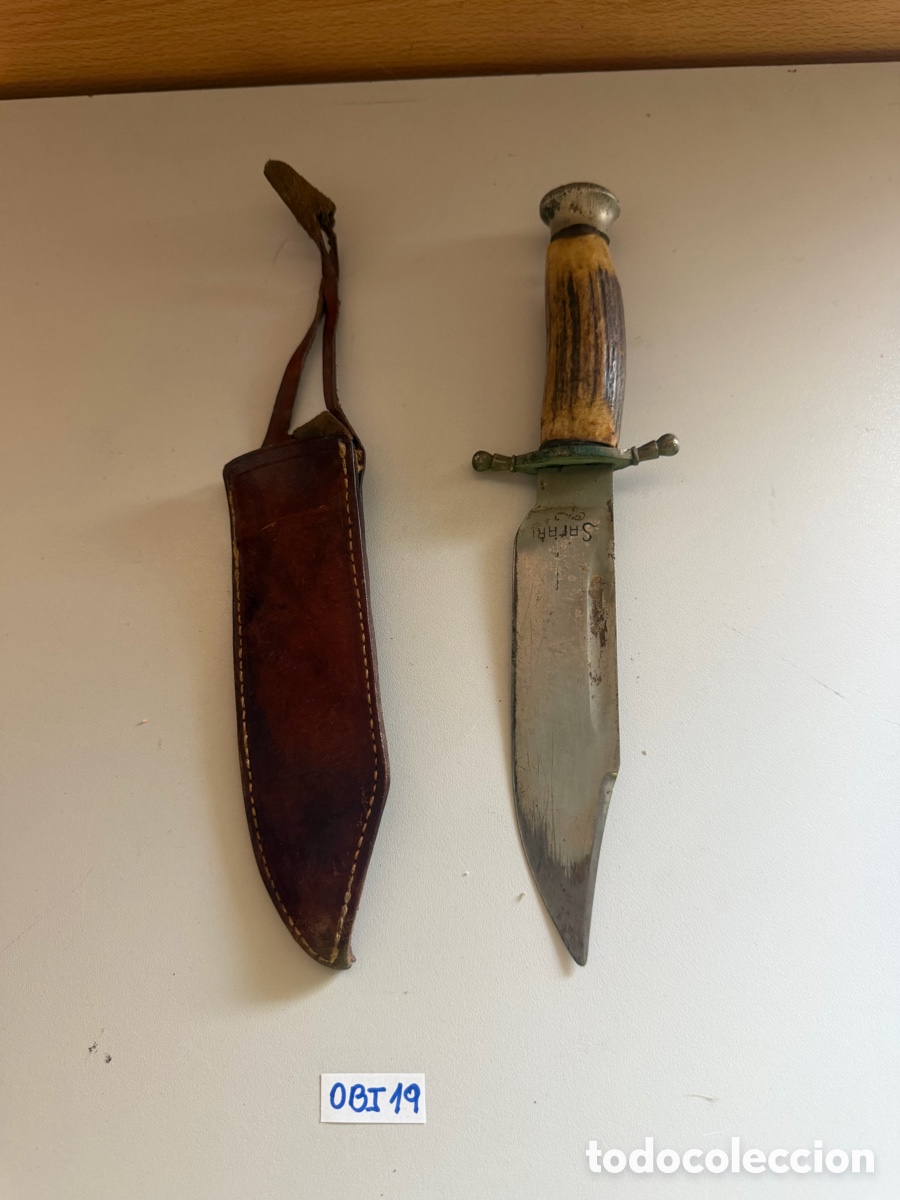 Coleccionismo: daga de caza antigua con mango de cuerna.