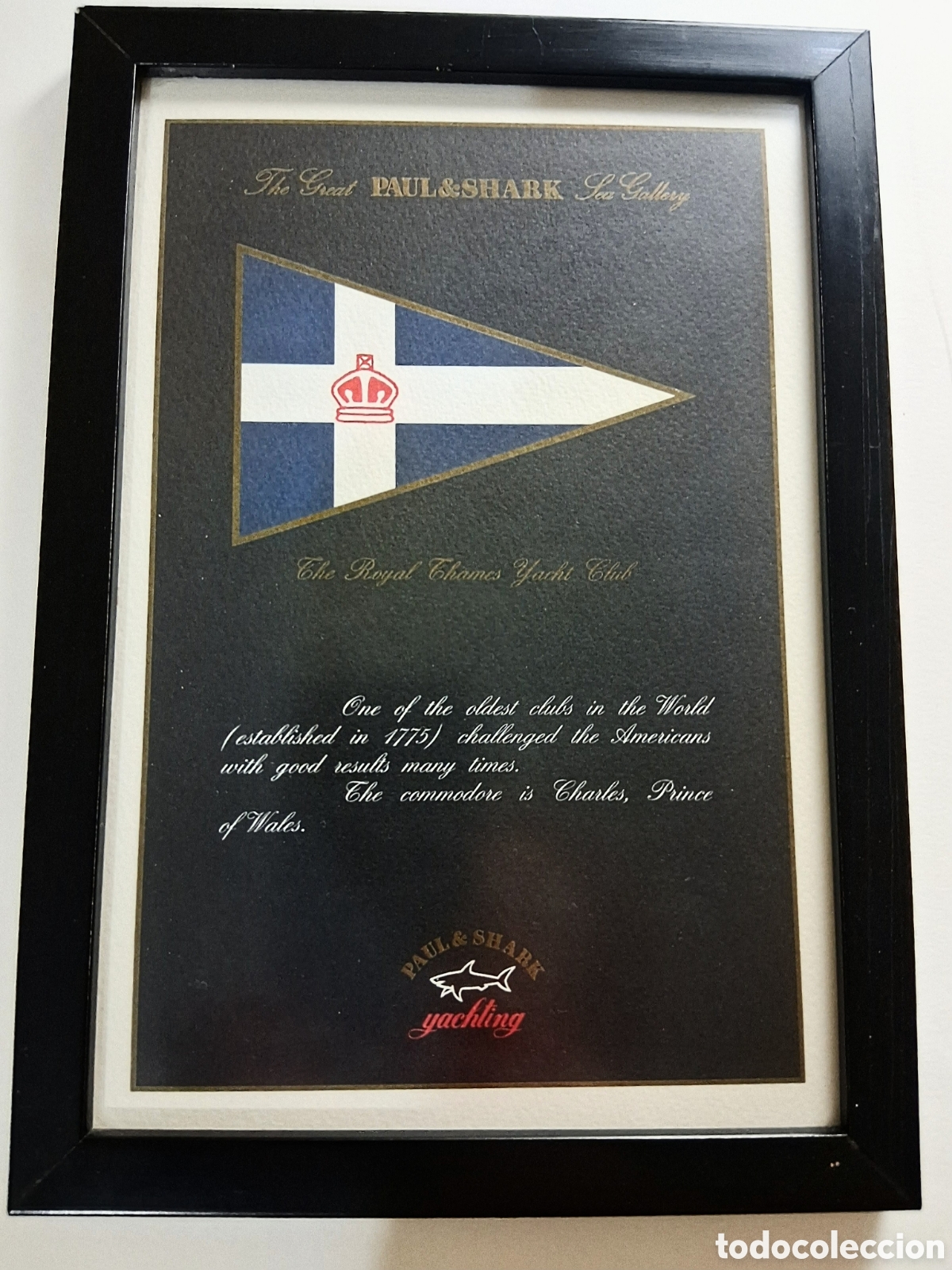 Coleccionismo: &rdquo;Cuadro publicitario enmarcado Paul & Shark Yachting - Gallardete Royal Thames Yacht Club - Pr&iacute;ncipe