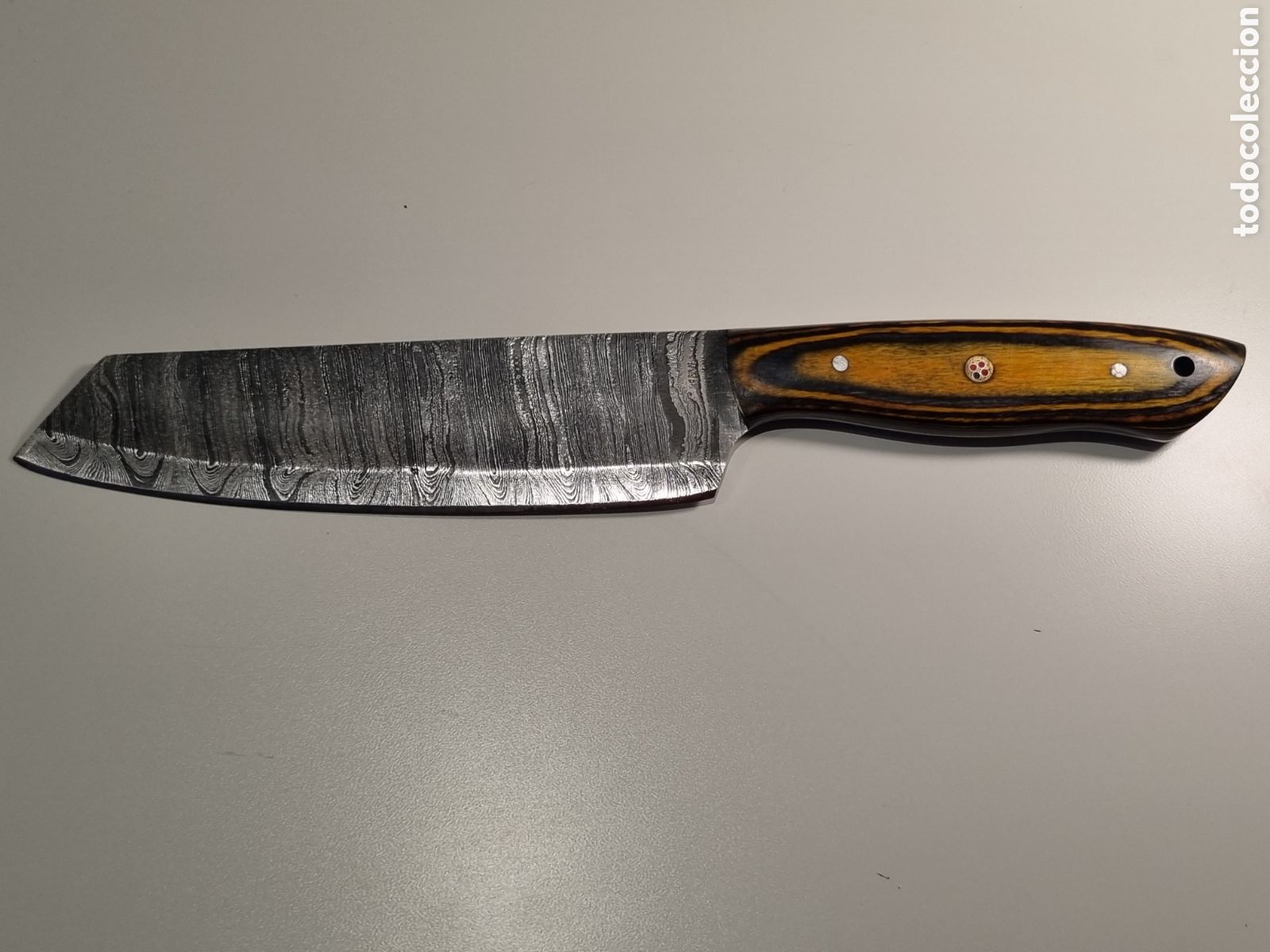 Coleccionismo: Cuchillo de chef nuevo acero alto contenido carbono y madera palo de rosa