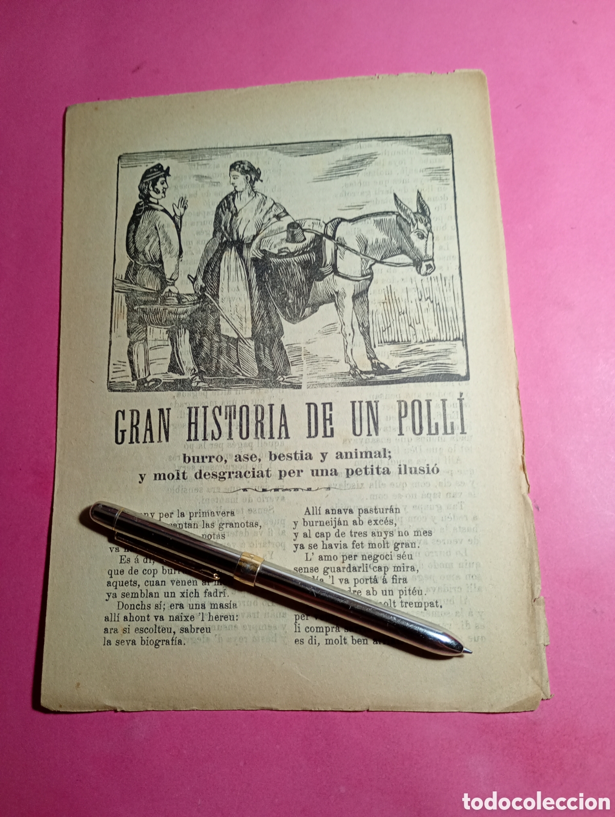 Coleccionismo: ANTIGUO PLIEGO DE CORDEL ''GRAN HISTORIA DE UH POLL&Iacute;'' ...Y MOLT DESGRACIAT PER UNA PETITA ILUSI&Oacute;