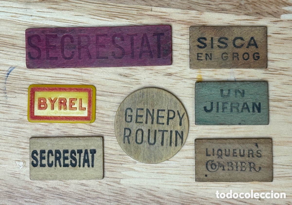 Coleccionismo: Lote antiguo fichas publicitarias francesas de madera &ndash; S&eacute;crestat, G&eacute;n&eacute;py, &hellip;