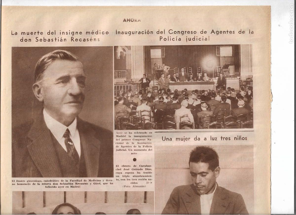 Coleccionismo: A&Ntilde;O 1933 RECORTE PRENSA NOTICIA DE LA MUERTE DEL DOCTOR SEBASTIAN RECASENS MEDICINA GINECOLOGIA