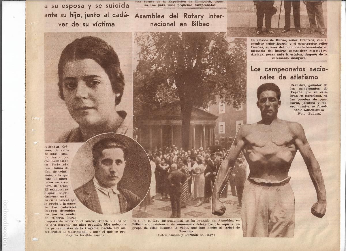 Coleccionismo: A&Ntilde;O 1933 RECORTE PRENSA ERAUZKIN CAMPEON DE ESPA&Ntilde;A DE ATLETISMO DISPUTADO EN BARCELONA ATLETA