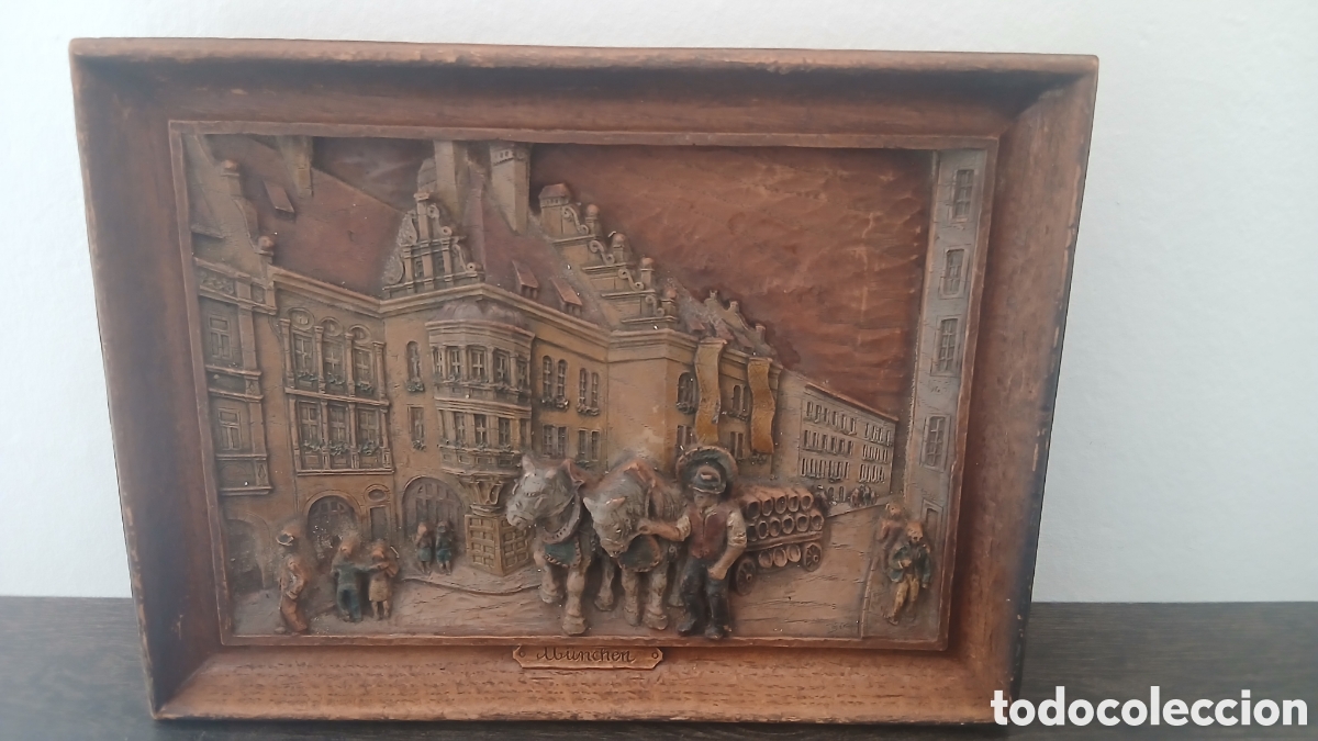 Coleccionismo: Placa de pared en relieve r&uacute;stico M&uacute;nich - 36x28 cm