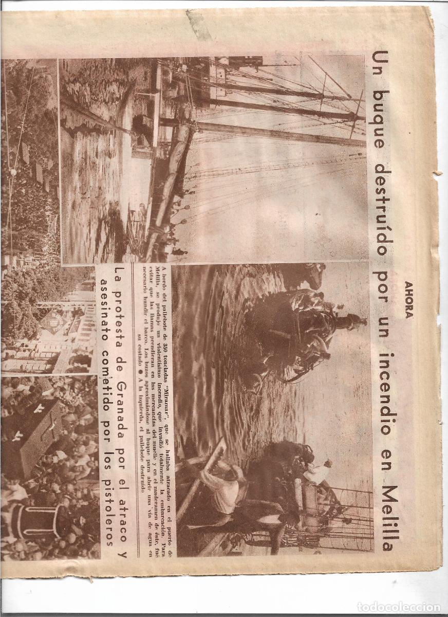 Coleccionismo: A&Ntilde;O 1933 RECORTE PRENSA MELILLA DESTRUCCION BUQUE MIRAMAR POR UN INCENDIO BUZOS