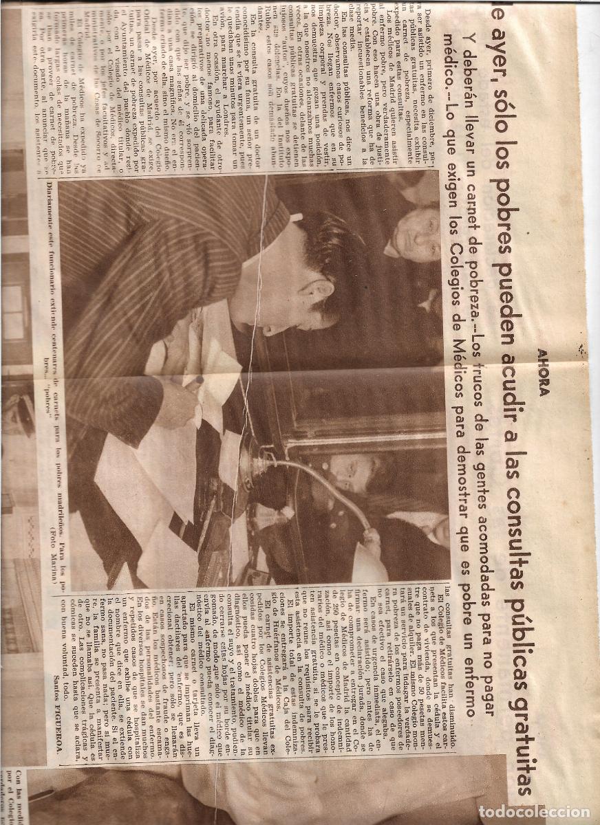 Coleccionismo: A&Ntilde;O 1933 RECORTE PRENSA MADRID SANIDAD PUBLICA GRATUITA PARA LOS POBRES COLEGIO OFICIAL DE MEDICOS