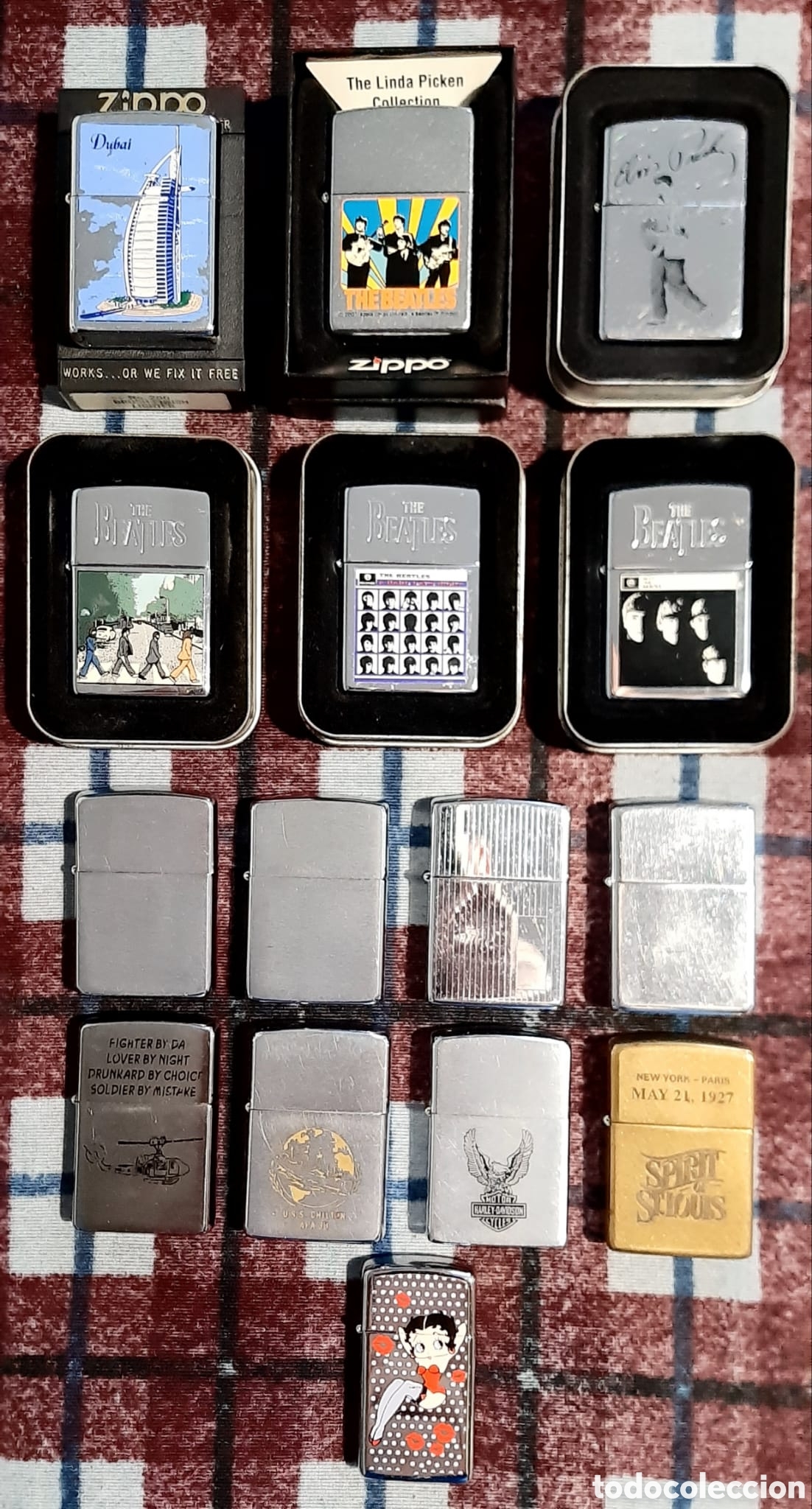 Coleccionismo: 16 encendedores mecheros zippos, originales, de varias epocas y tem&aacute;ticas, militares, musica, etc..