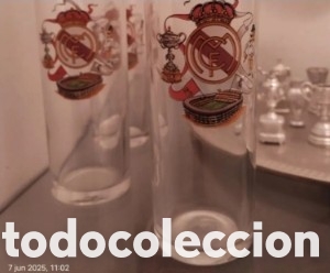 Coleccionismo: Juego de 6 vasos de tubo Real Madrid oficiales &ndash; Cristal &ndash; Vintage