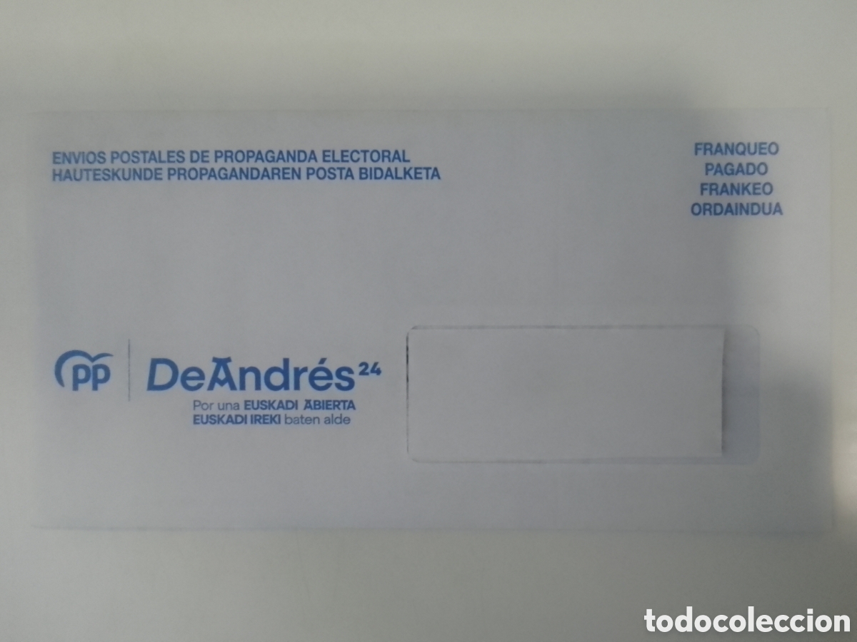 Coleccionismo: Propaganda electoral PP Elecciones al Parlamento Vasco 2024.