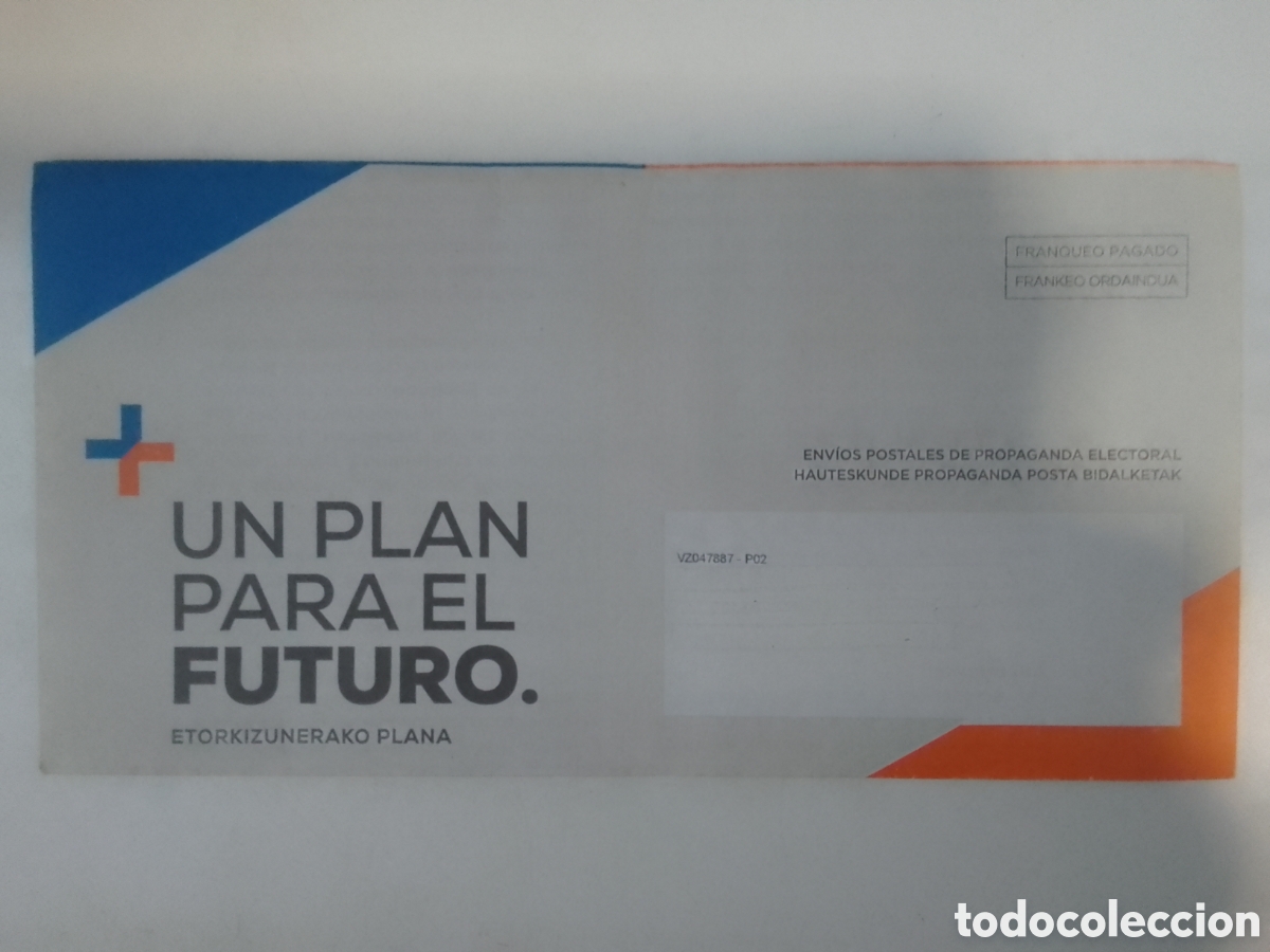 Coleccionismo: Propaganda electoral PP + Cs Elecciones al Parlamento Vasco 2020.