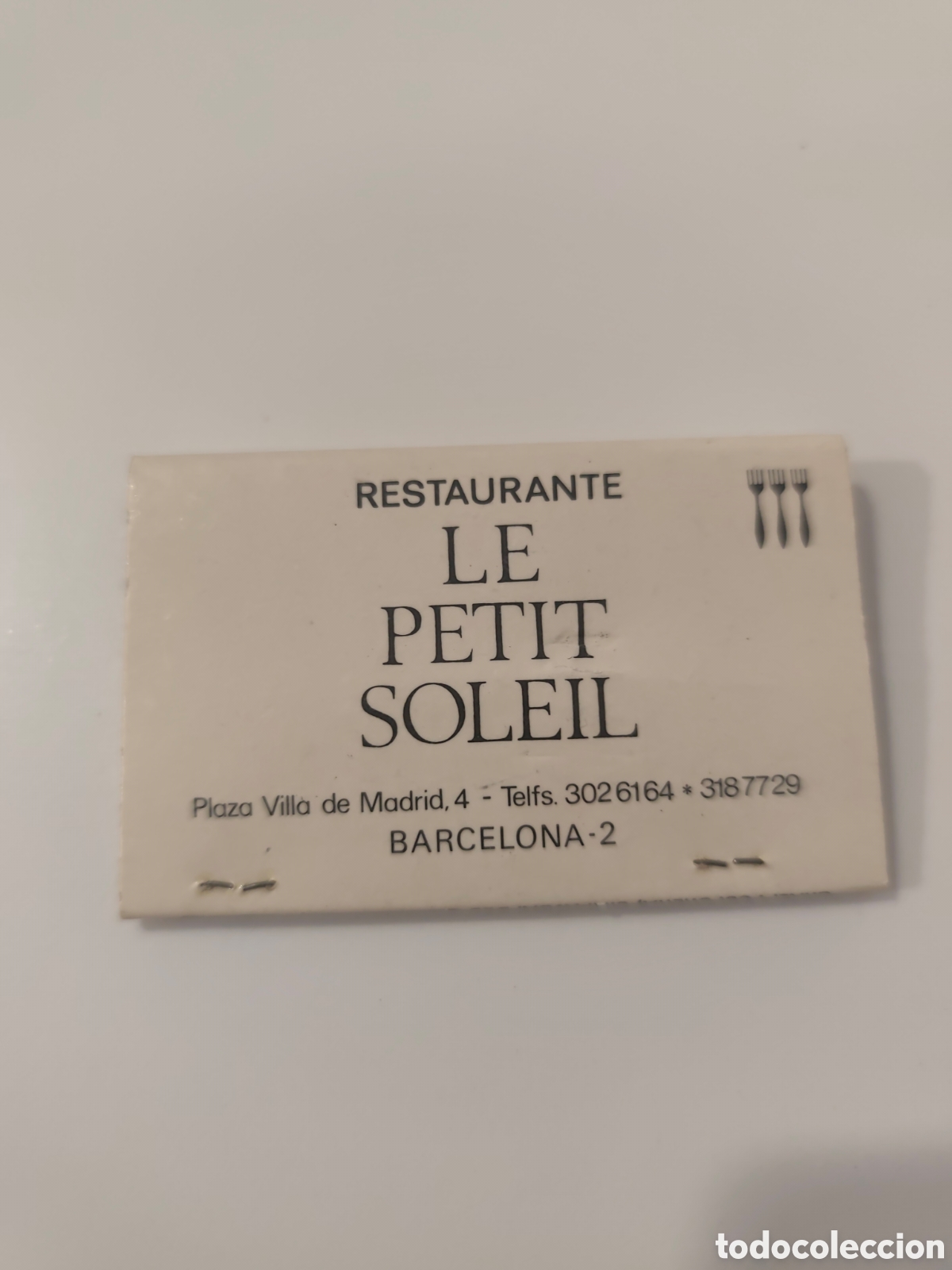 Coleccionismo: Caja de cerillas antigua Restaurante Le Petit Soleil &ndash; Barcelona