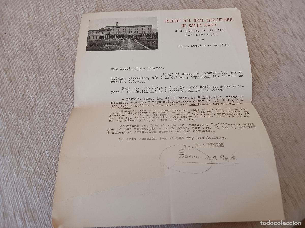 Coleccionismo: colegio del real monasterio de santa isabel, rocaberti 12, sarria, barcelona, 1946, apertura