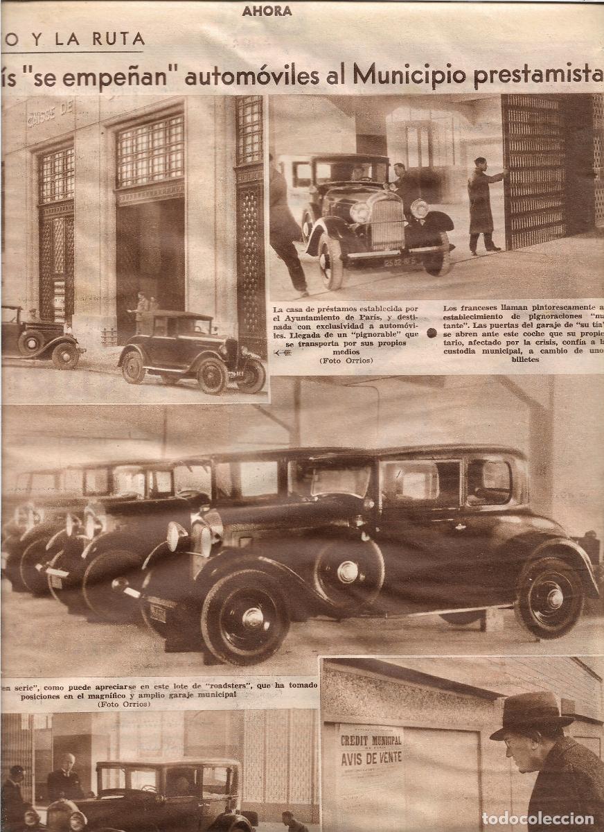 Coleccionismo: A&Ntilde;O 1933 RECORTE PRENSA PARIS EMPE&Ntilde;O DE COCHES AUTOMOVIL AL MUNICIPIO PRESTAMISTA