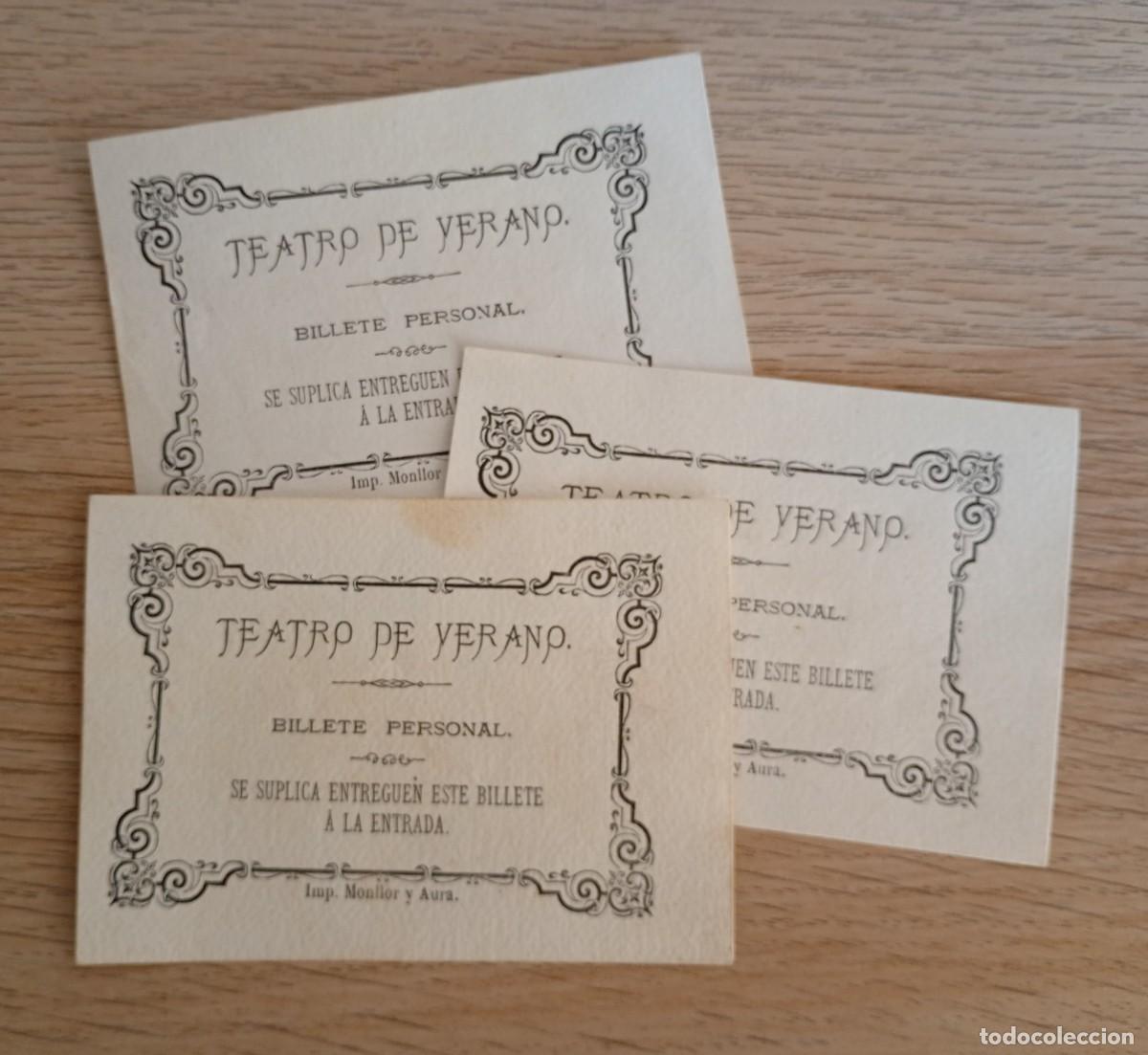 Coleccionismo: ALCOY. TEATRO DE VERANO. LOTE 3 ENTRADAS ANTIGUAS. IMP. MONLLOR Y AURA. EMILIO SERNA