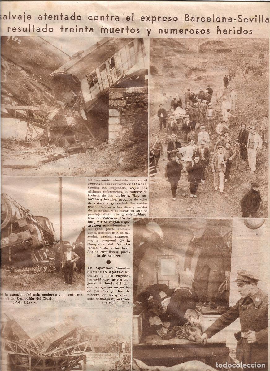Coleccionismo: A&Ntilde;O 1933 RECORTE PRENSA ATENTADO CONTRA TREN EXPRESO BARCELONA VALENCIA SEVILLA 30 MUERTOS HERIDOS