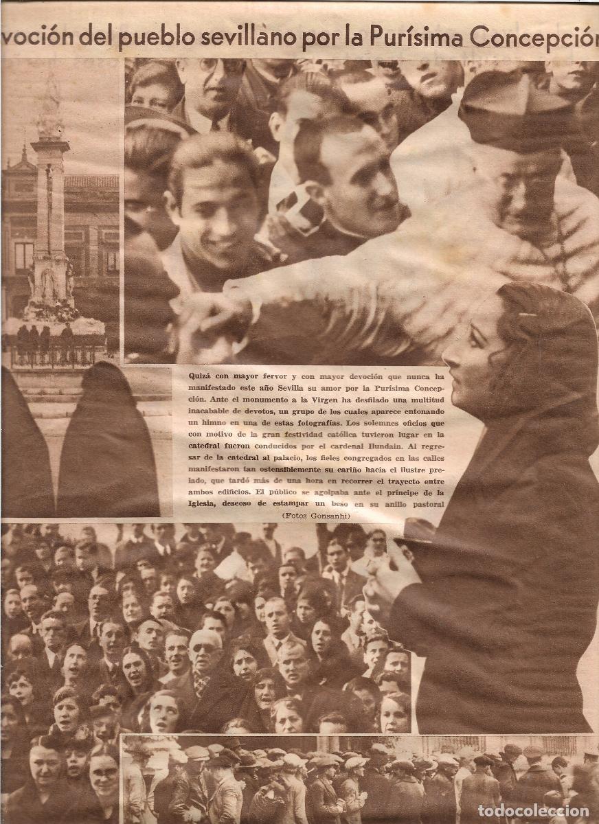 Coleccionismo: A&Ntilde;O 1933 RECORTE PRENSA SEVILLA DEVOCION POR LA PURISIMA CONCEPCION MONUMENTO A LA VIRGEN