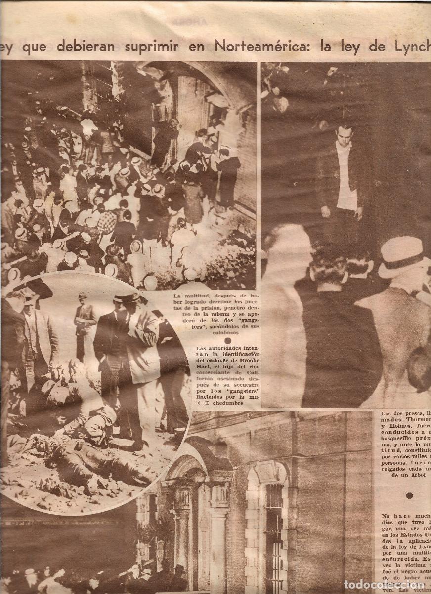 Coleccionismo: A&Ntilde;O 1933 RECORTE PRENSA NORTEAMERICA APLICACION LEY DE LYNCH GANGSTERS MUERTE BROOKE HART